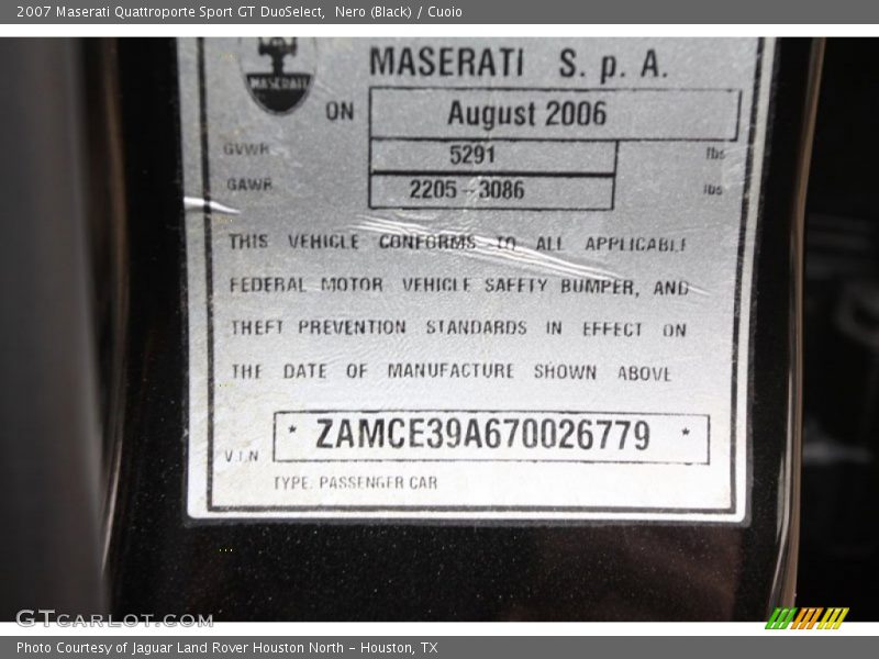Nero (Black) / Cuoio 2007 Maserati Quattroporte Sport GT DuoSelect