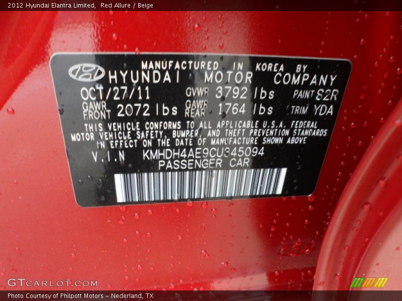 Red Allure / Beige 2012 Hyundai Elantra Limited