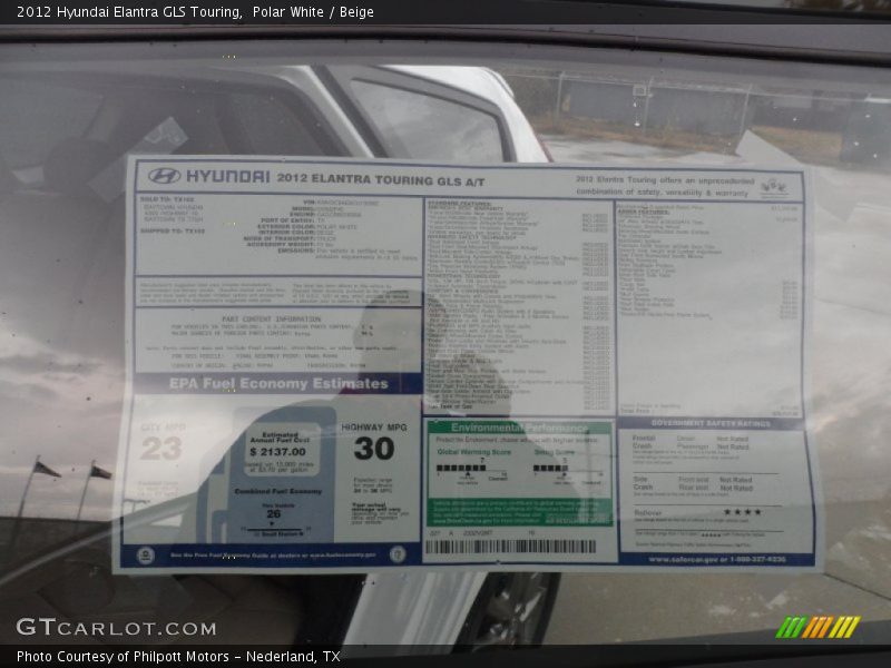  2012 Elantra GLS Touring Window Sticker