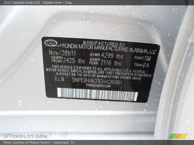 Radiant Silver / Gray 2012 Hyundai Sonata GLS