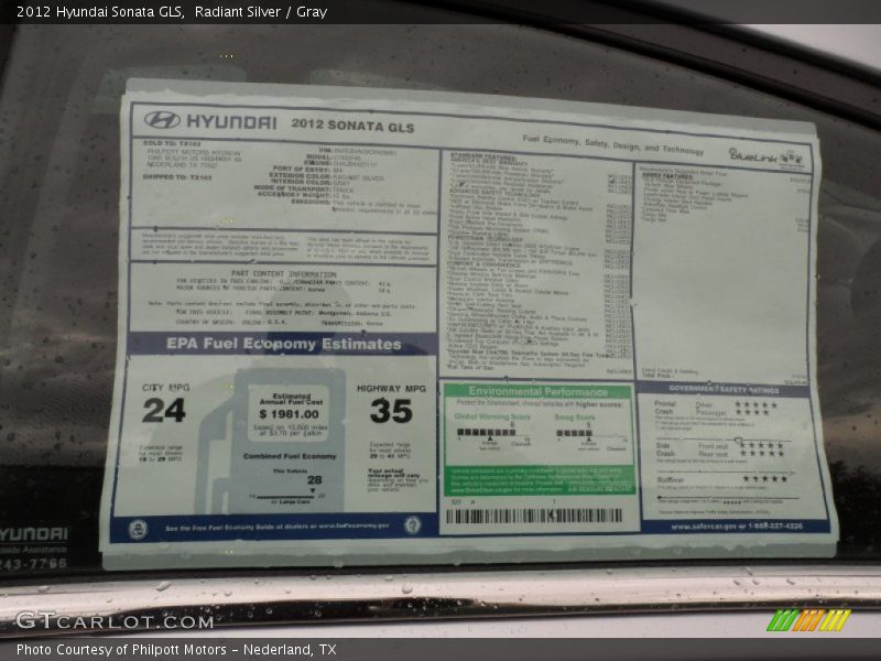 Radiant Silver / Gray 2012 Hyundai Sonata GLS