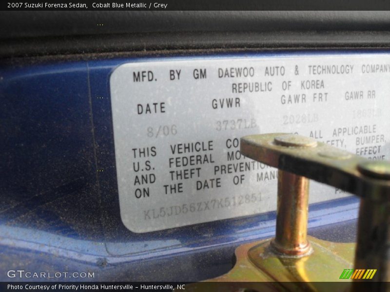 Cobalt Blue Metallic / Grey 2007 Suzuki Forenza Sedan