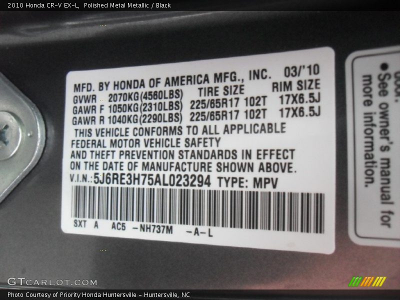 Polished Metal Metallic / Black 2010 Honda CR-V EX-L