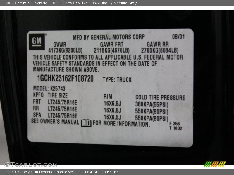 Onyx Black / Medium Gray 2002 Chevrolet Silverado 2500 LS Crew Cab 4x4