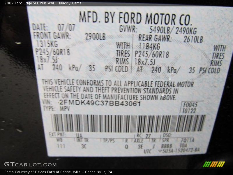 Black / Camel 2007 Ford Edge SEL Plus AWD