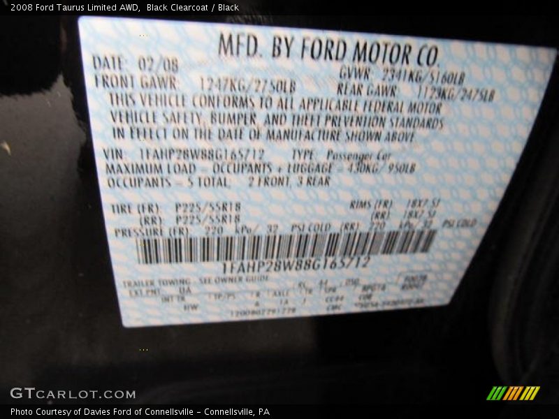 Black Clearcoat / Black 2008 Ford Taurus Limited AWD