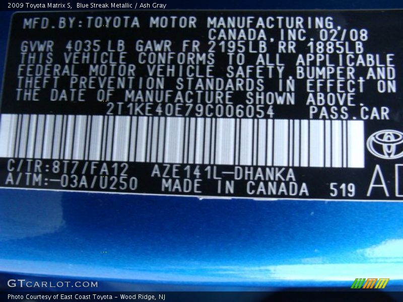 Blue Streak Metallic / Ash Gray 2009 Toyota Matrix S