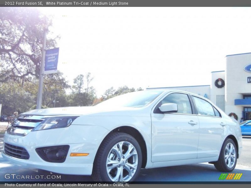 White Platinum Tri-Coat / Medium Light Stone 2012 Ford Fusion SE