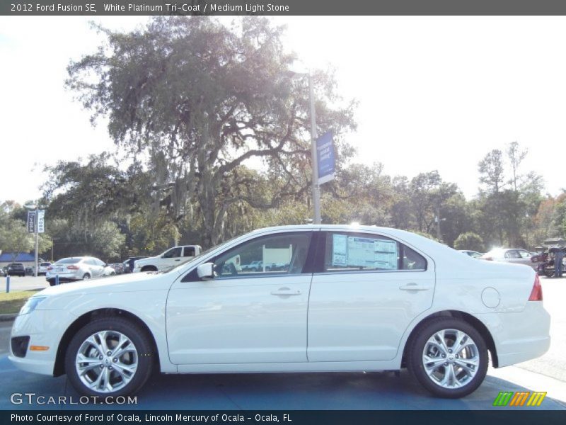 White Platinum Tri-Coat / Medium Light Stone 2012 Ford Fusion SE