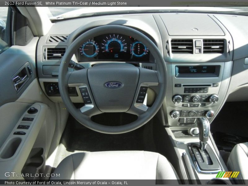 White Platinum Tri-Coat / Medium Light Stone 2012 Ford Fusion SE