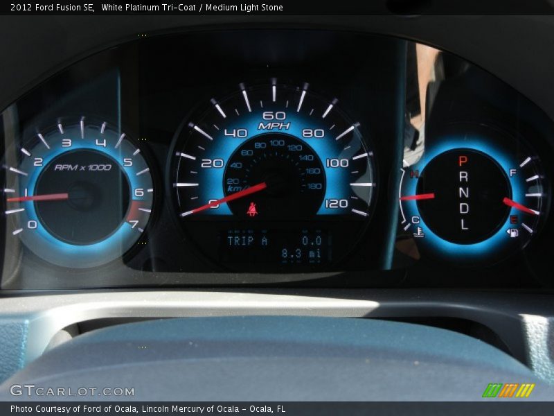 White Platinum Tri-Coat / Medium Light Stone 2012 Ford Fusion SE