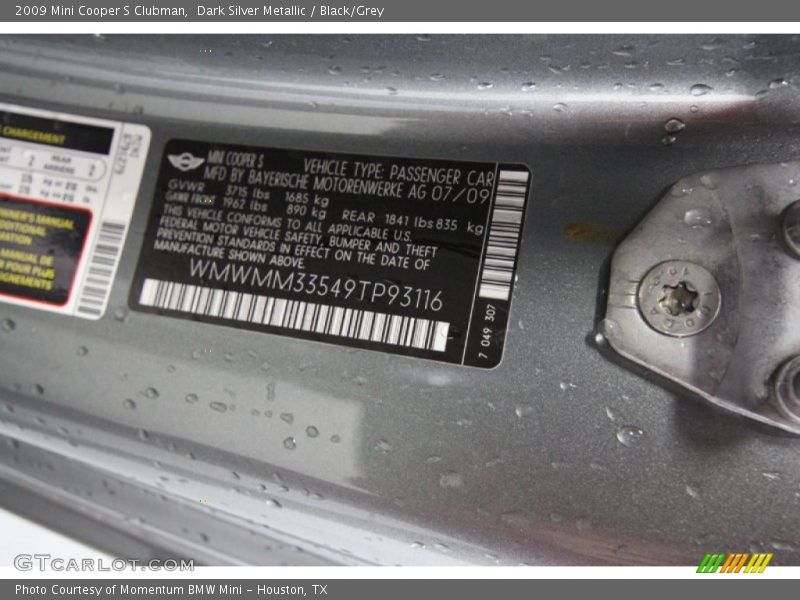 Dark Silver Metallic / Black/Grey 2009 Mini Cooper S Clubman