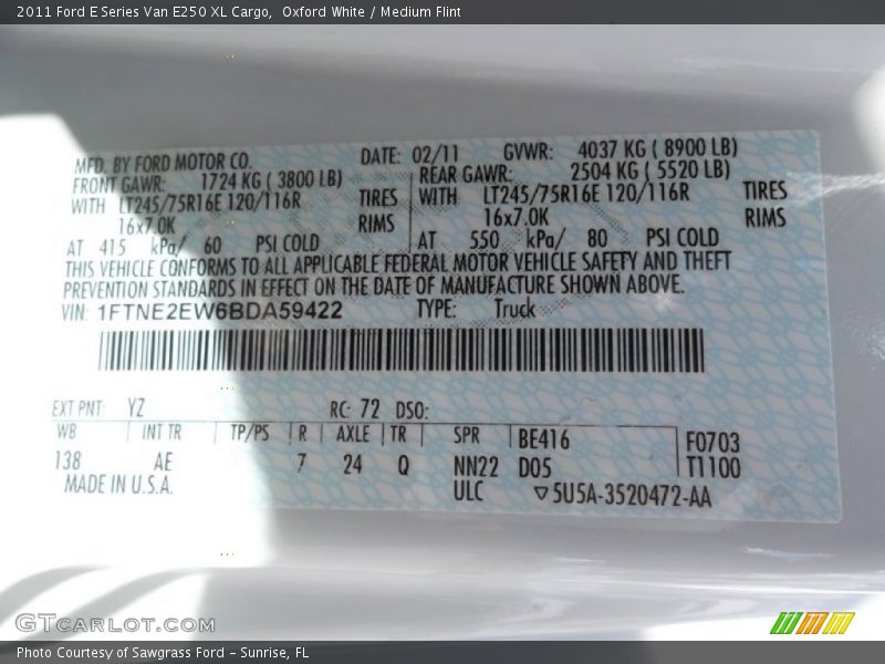 Oxford White / Medium Flint 2011 Ford E Series Van E250 XL Cargo