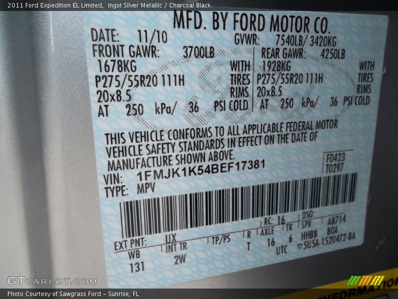Ingot Silver Metallic / Charcoal Black 2011 Ford Expedition EL Limited