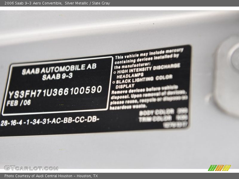 Silver Metallic / Slate Gray 2006 Saab 9-3 Aero Convertible