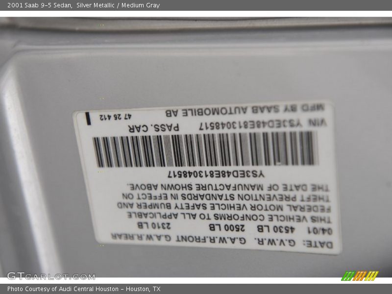 Silver Metallic / Medium Gray 2001 Saab 9-5 Sedan