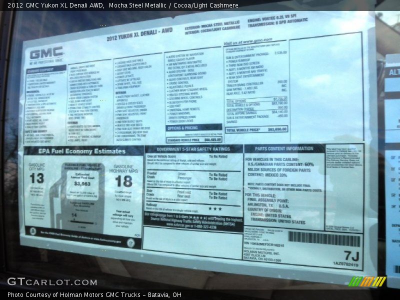 Mocha Steel Metallic / Cocoa/Light Cashmere 2012 GMC Yukon XL Denali AWD