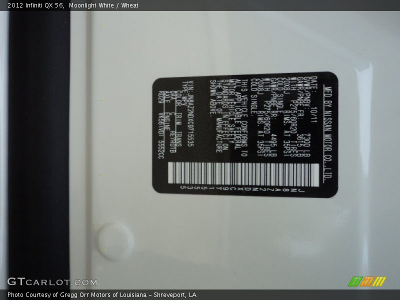 Moonlight White / Wheat 2012 Infiniti QX 56