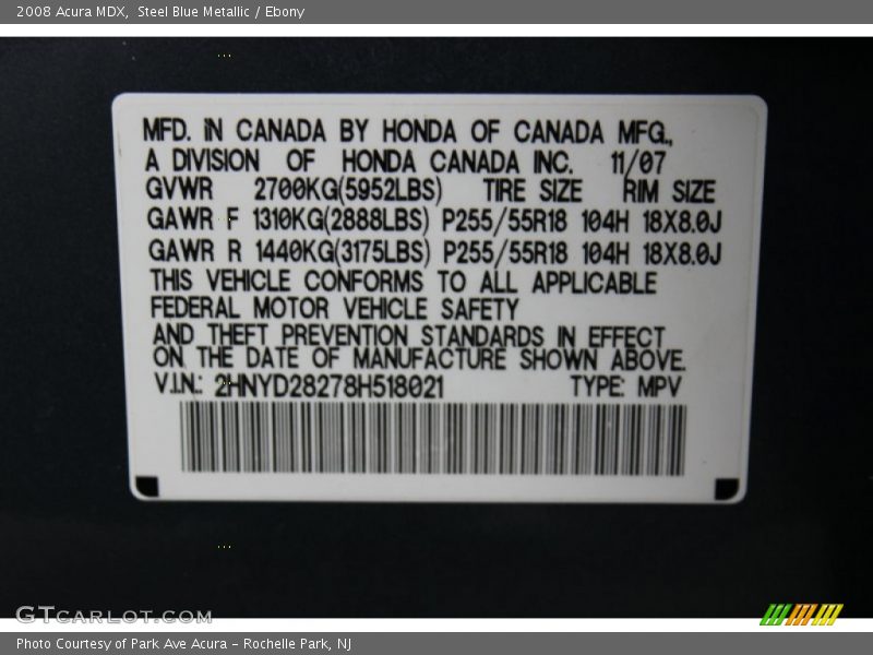 Steel Blue Metallic / Ebony 2008 Acura MDX