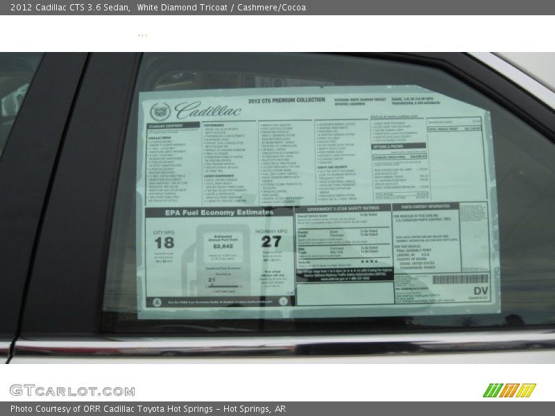  2012 CTS 3.6 Sedan Window Sticker