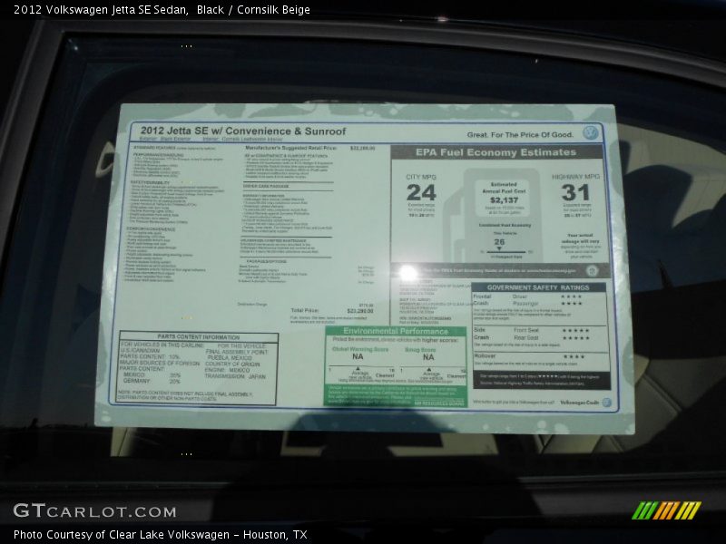 Black / Cornsilk Beige 2012 Volkswagen Jetta SE Sedan