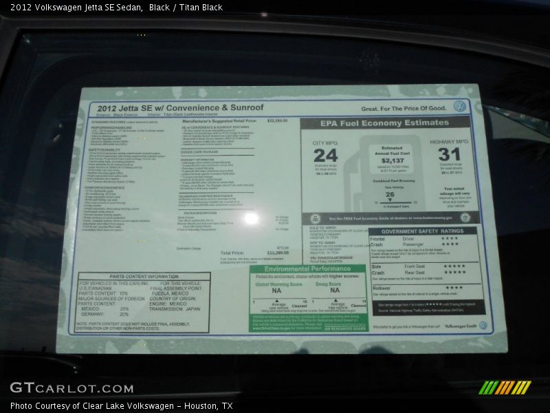 Black / Titan Black 2012 Volkswagen Jetta SE Sedan