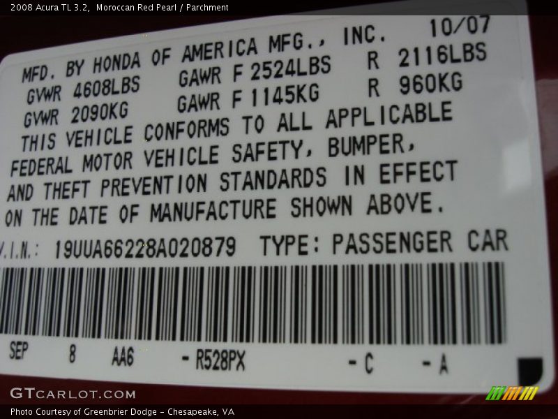 Moroccan Red Pearl / Parchment 2008 Acura TL 3.2
