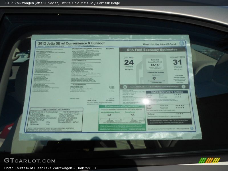 White Gold Metallic / Cornsilk Beige 2012 Volkswagen Jetta SE Sedan