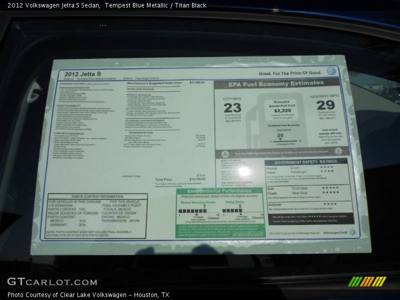 Tempest Blue Metallic / Titan Black 2012 Volkswagen Jetta S Sedan