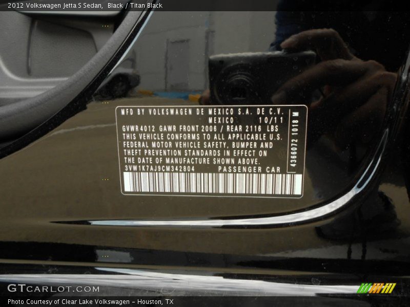 Black / Titan Black 2012 Volkswagen Jetta S Sedan