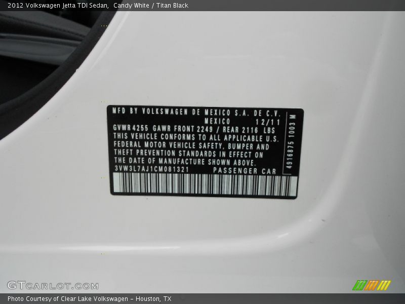 Candy White / Titan Black 2012 Volkswagen Jetta TDI Sedan