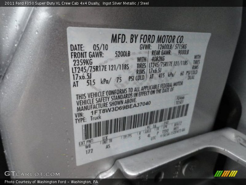 2011 F350 Super Duty XL Crew Cab 4x4 Dually Ingot Silver Metallic Color Code UX