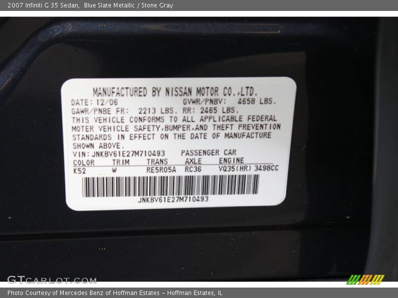 Blue Slate Metallic / Stone Gray 2007 Infiniti G 35 Sedan