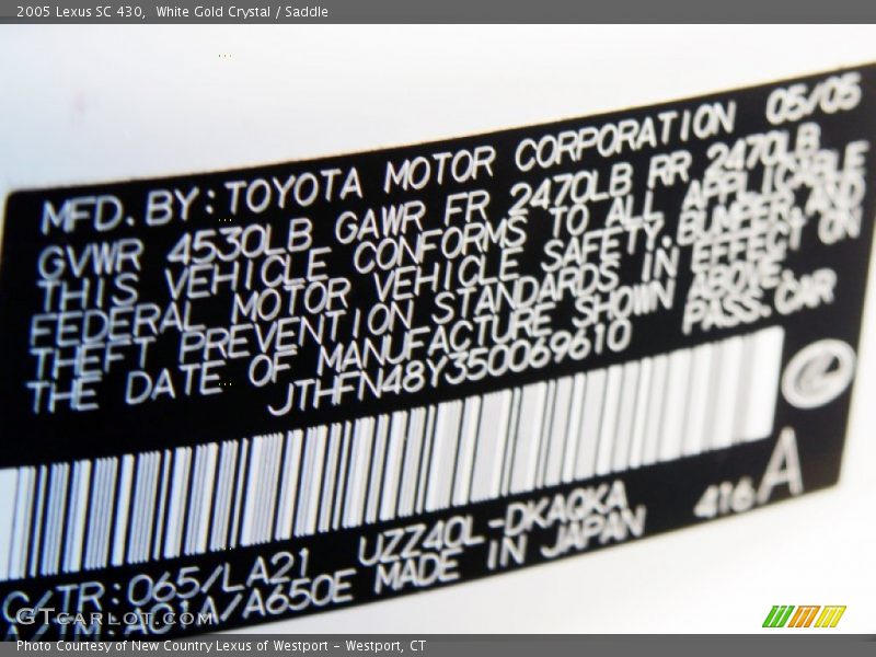 White Gold Crystal / Saddle 2005 Lexus SC 430