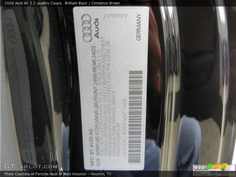 Brilliant Black / Cinnamon Brown 2009 Audi A5 3.2 quattro Coupe