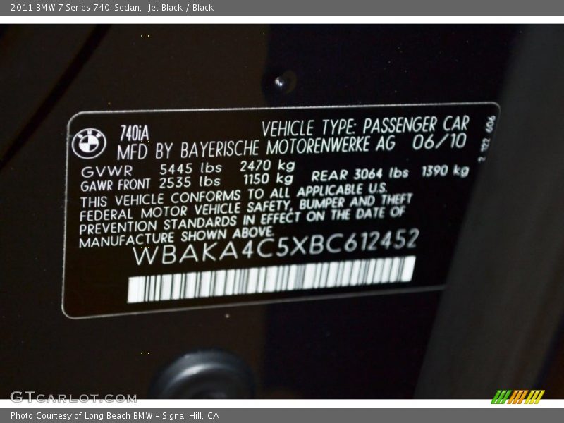 Jet Black / Black 2011 BMW 7 Series 740i Sedan