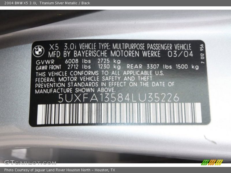Titanium Silver Metallic / Black 2004 BMW X5 3.0i