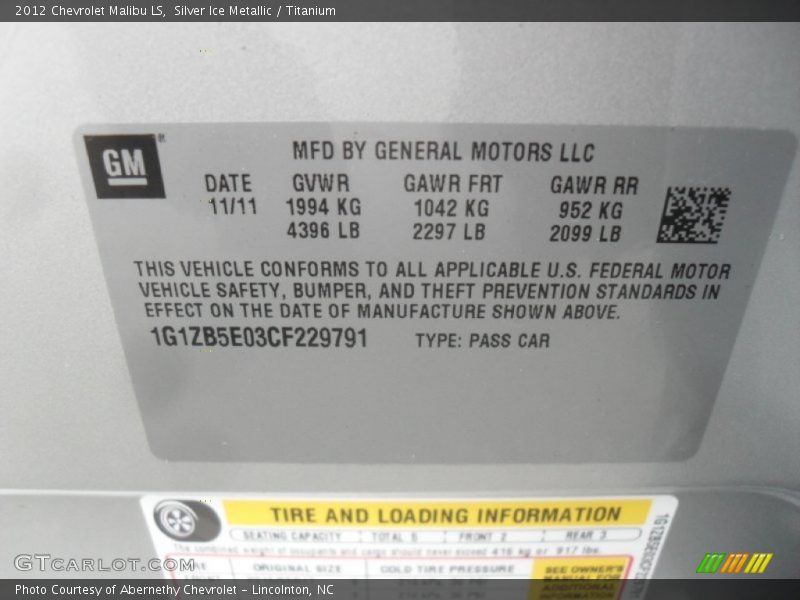 Silver Ice Metallic / Titanium 2012 Chevrolet Malibu LS