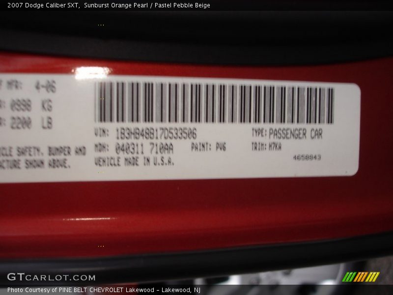 Sunburst Orange Pearl / Pastel Pebble Beige 2007 Dodge Caliber SXT
