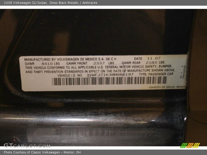 Deep Black Metallic / Anthracite 2008 Volkswagen GLI Sedan
