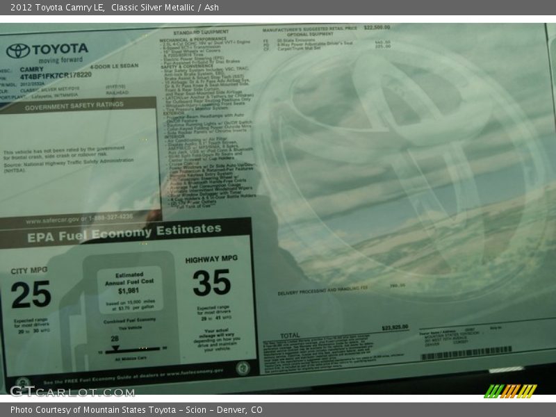 Classic Silver Metallic / Ash 2012 Toyota Camry LE