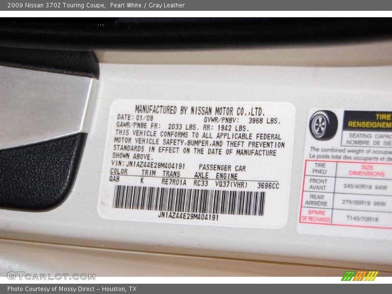 Pearl White / Gray Leather 2009 Nissan 370Z Touring Coupe
