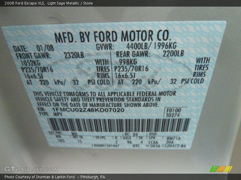 Light Sage Metallic / Stone 2008 Ford Escape XLS