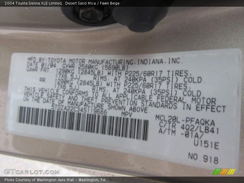 Desert Sand Mica / Fawn Beige 2004 Toyota Sienna XLE Limited