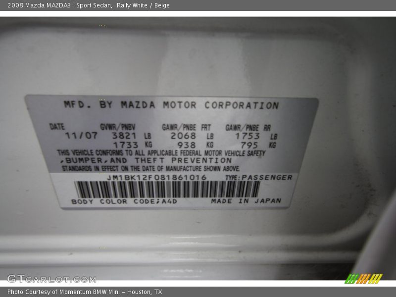 Rally White / Beige 2008 Mazda MAZDA3 i Sport Sedan