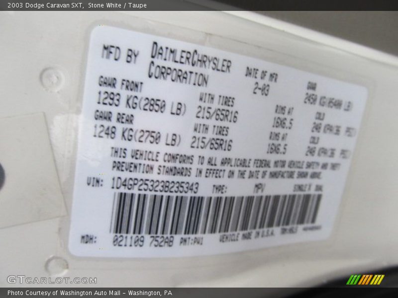 Stone White / Taupe 2003 Dodge Caravan SXT