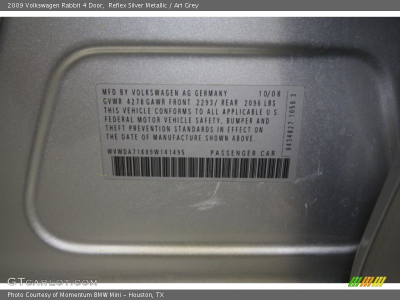 Reflex Silver Metallic / Art Grey 2009 Volkswagen Rabbit 4 Door