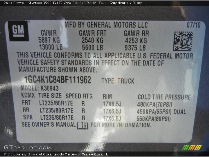 Taupe Gray Metallic / Ebony 2011 Chevrolet Silverado 3500HD LTZ Crew Cab 4x4 Dually