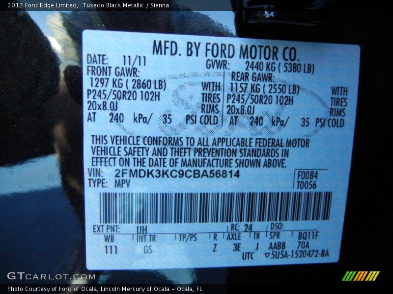 Tuxedo Black Metallic / Sienna 2012 Ford Edge Limited
