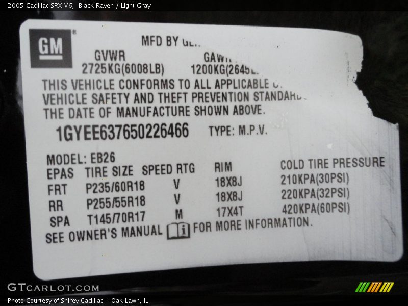 Black Raven / Light Gray 2005 Cadillac SRX V6